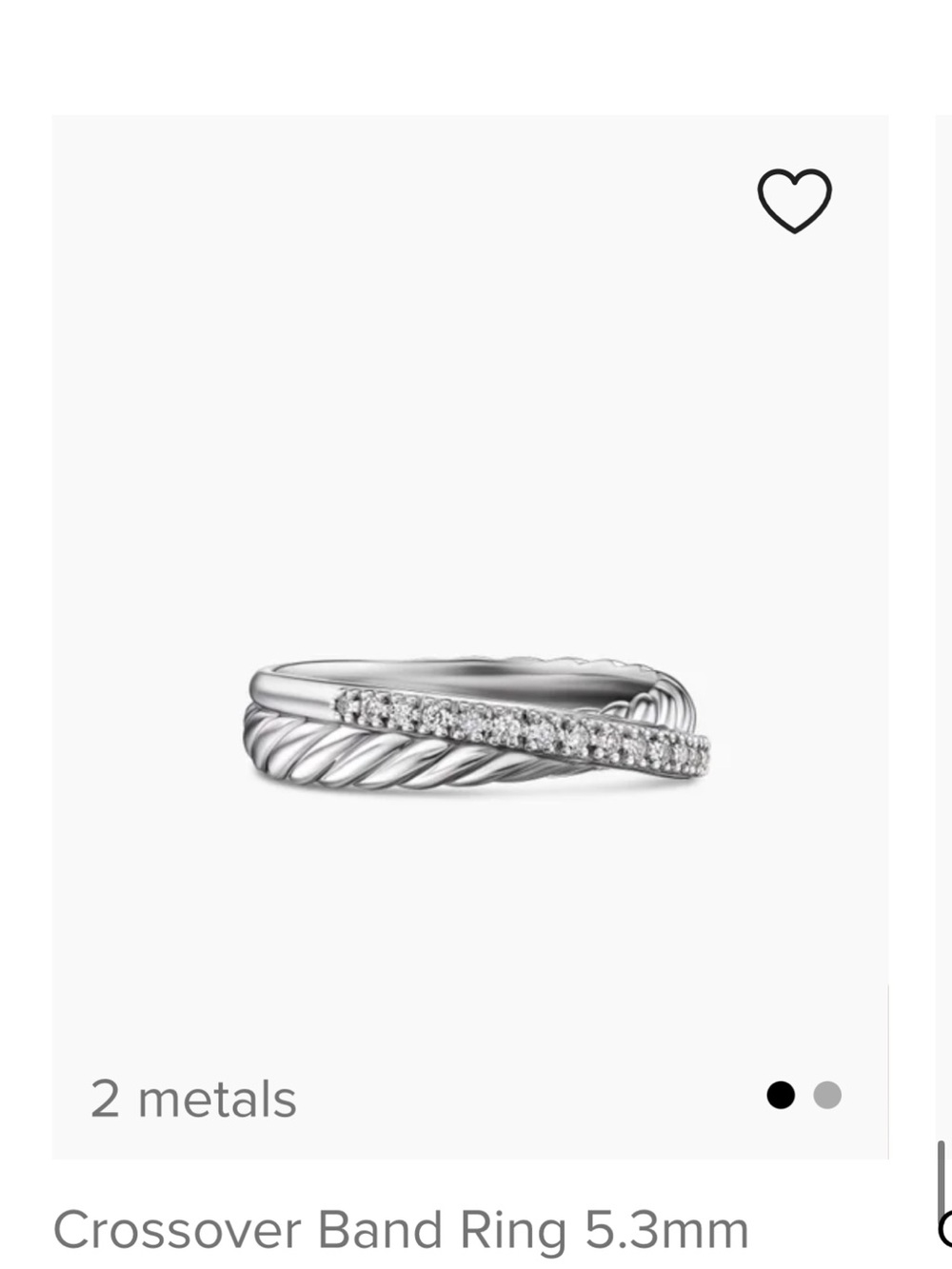 David Yurman Silver Crossover Ring with Pavé Diamonds